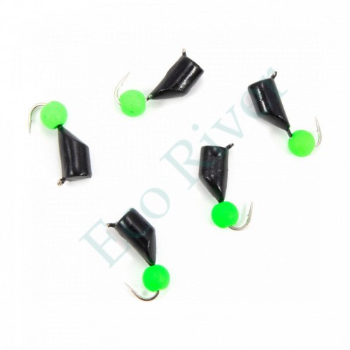 Мормышка безнасад. Яман Гвоздешарик черный, d-4 мм, вес 1,2 г, шарик зеленый неон (уп. 5 шт.)