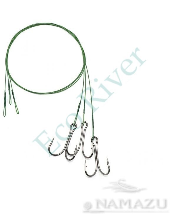 Поводок стальной Namazu Leader 1х7 Nylon Coated Green, d-0,48 мм, L-50 см, с двойным крючком 7826 Do