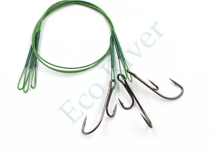 Поводок стальной Namazu Leader 1х7 Nylon Coated Green, d-0,33 мм, L-20 см, с живцовым крючком 4715 D