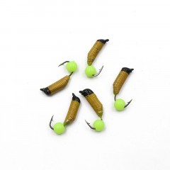 Мормышка вольф. безнасадочная Яман Ручейник №5, d-2 мм, L-9.5 мм, вес 0,68 гр., фц. желтый шар, цв