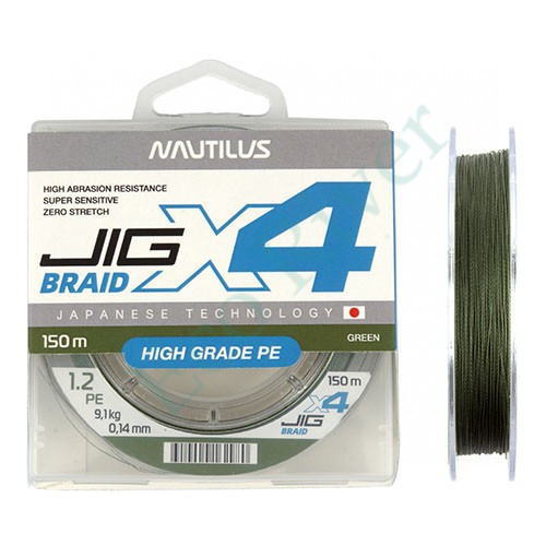 Леска плетёная Nautilus X4 Jig Braid green 0.14мм 150м