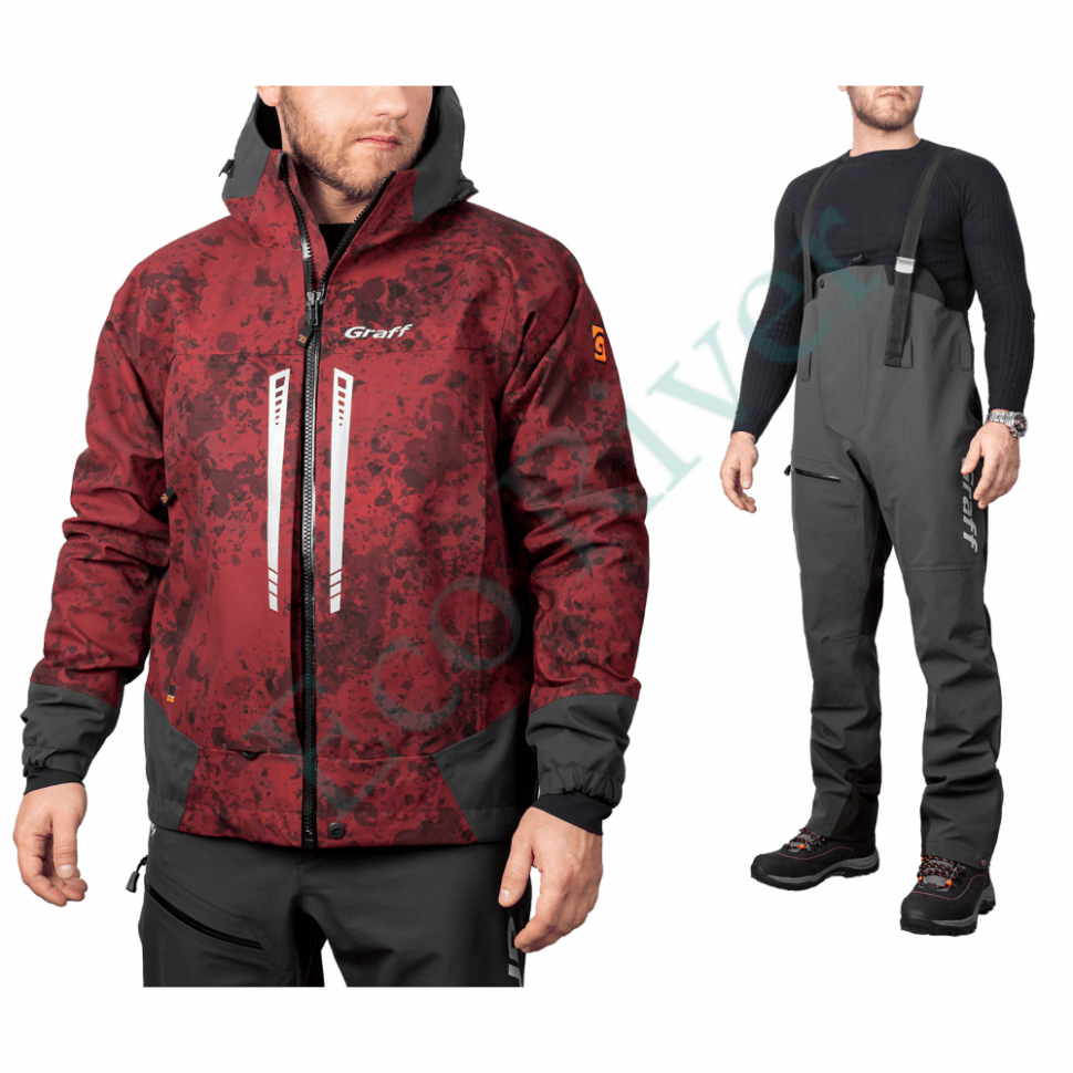 Костюм рыболовный Graff демисезонный размер 3XL/182-188 (Bratex 20000, бордовый камо)
