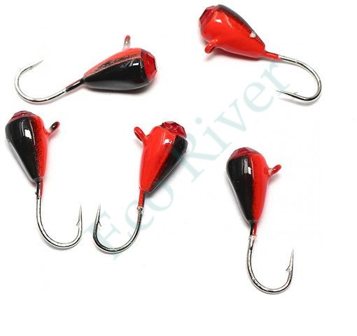 Мормышка вольфрамовая Яман Капля с ушк. + кр. камень, р.4, вес 1 г, цв.черн./красн.(уп.5 шт.)