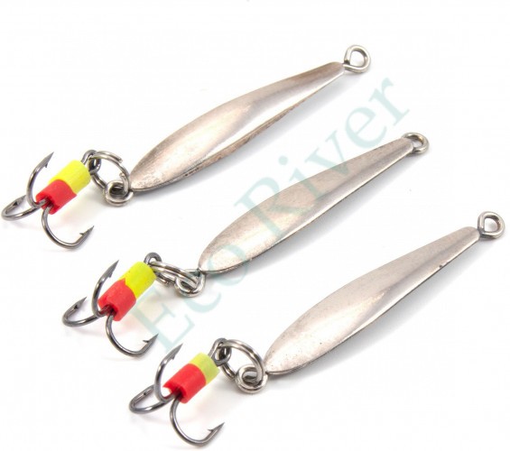 Блесна вертикальная Яман Малек с тройником,размер 28 мм, вес 1,3 г, цвет никель (уп.3 шт.)/150/