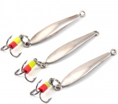 Блесна вертикальная Яман Малек с тройником,размер 28 мм, вес 1,3 г, цвет никель (уп.3 шт.)/150/