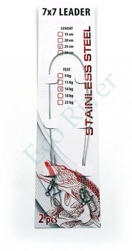 Поводок стальной Namazu Leader 7х7, d-0,33 мм, L-30 см, test- 11 кг (уп. 2 шт.)/700/