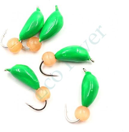 Мормышка безнасадочная Яман Банан зеленый, d-4 мм, вес 1 г, кошачий глаз красный (уп. 5 шт.)