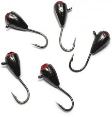 Мормышка вольфрамовая Яман  Капля с ушк. + кр. камень, р.4, вес 1 г, цв.черн.никель(уп.5 шт.)