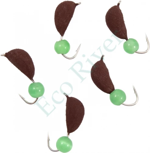 Мормышка безнасад. Яман Банан матовый шоколад, d-4,5 мм, вес 1,3 г, кошачий глаз зеленый (уп.5 шт)