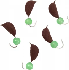 Мормышка безнасад. Яман Банан матовый шоколад, d-4,5 мм, вес 1,3 г, кошачий глаз зеленый (уп.5 шт)