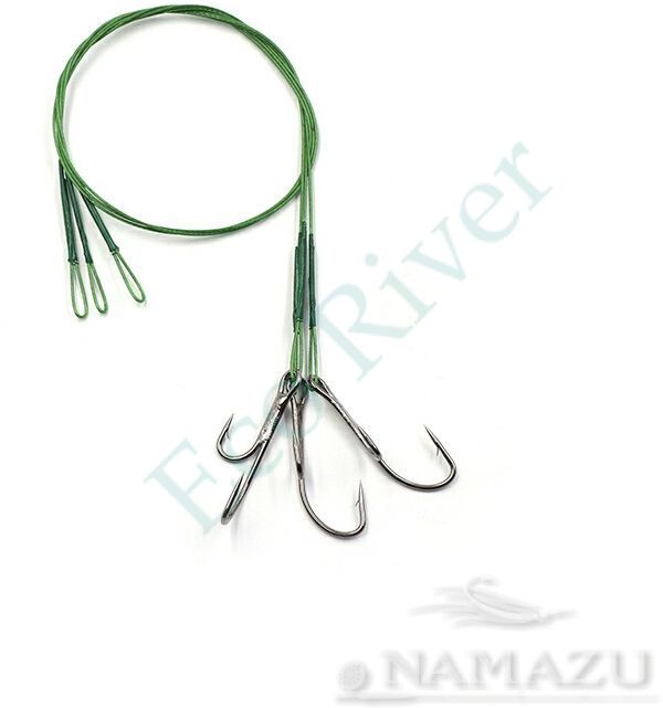 Поводок стальной Namazu Leader 1х7 Nylon Coated Green, d-0,42 мм, L-30 см, с живцовым крючком 4715 D