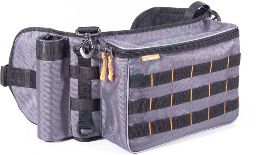 Сумка рыболовная поясная Следопыт Fishing Belt Bag, 74х22х10 см, цв. серый + 2 коробки Luno 20/6/2