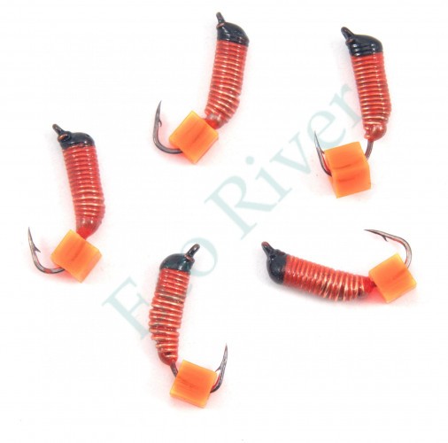 Мормышка вольф. безнасадочная Яман Ручейник №3, d-1.5 мм, L-8.5 мм, вес 0,45 гр., фц. красный куби