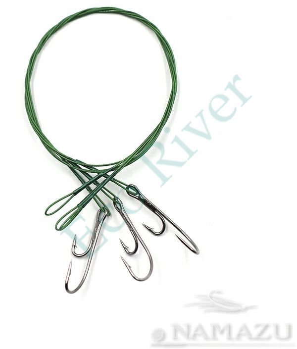 Поводок стальной Namazu Leader 1х7 Nylon Coated Green, d-0,48 мм, L-40 см, с живцовым крючком 4715 D