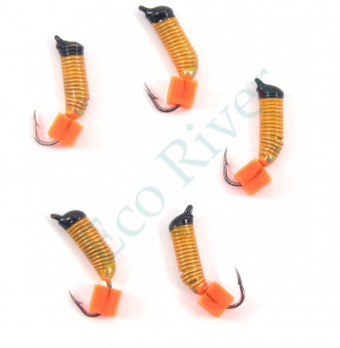 Мормышка вольф. безнасадочная Яман Ручейник №3, d-1.5 мм, L-8.5 мм, вес 0,45 гр., фц. красный куби