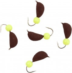 Мормышка безнасад. Яман Банан матовый шоколад, d-4,5 мм, вес 1,3 г, шарик желтый неон (уп.5 шт)