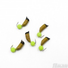 Мормышка вольф. безнасадочная Яман Ручейник №6, d-2.5 мм, L-8.5 мм, вес 0,80 гр., фц. желтый шар,