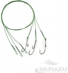 Поводок стальной Namazu Leader 1х7 Nylon Coated Green, d-0,48 мм, L-50 см, с живцовым крючком 4715 D