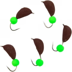 Мормышка безнасад. Яман Банан матовый шоколад, d-4,5 мм, вес 1,3 г, шарик зеленый неон (уп.5 шт)