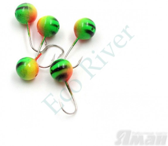 Мормышка вольфЯМАНШар с отв, р.6, вес 1,90 цв.окунь(уп.5 шт.)