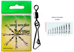 Вертлюг Fish Season с застеж. Hooked №14 4кг 9шт 3003-14F