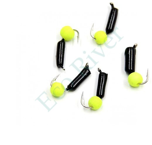 Мормышка безнасадочная Яман Гвоздешарик черный, d-2 мм, вес 0,45 г, шарик желтый неон (уп. 5 шт.)