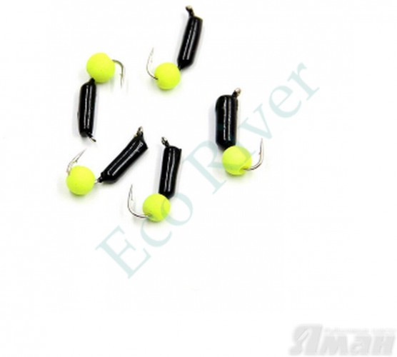 Мормышка безнасадочная Яман Гвоздешарик черный, d-2 мм, вес 0,45 г, шарик желтый неон (уп. 5 шт.)
