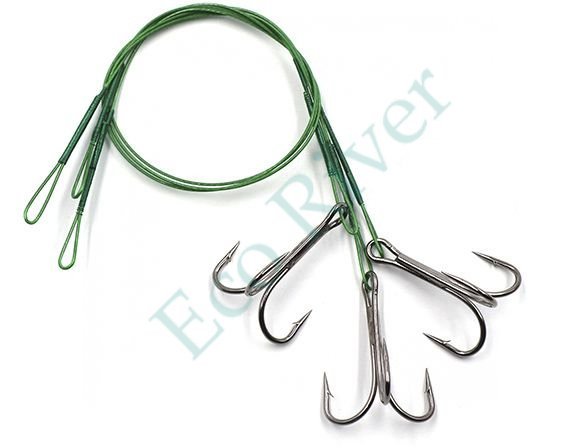 Поводок стальной Namazu Leader 1х7 Nylon Coated Green, d-0,33 мм, L-20 см, с тройным крючком 35647 R