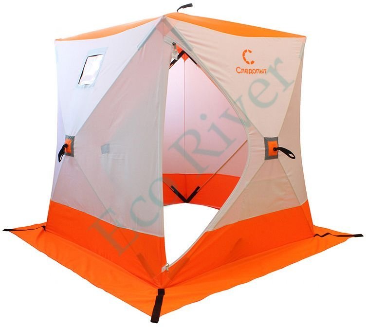 Палатка зимняя куб Следопыт 1,8 х1,8 м, Oxford 240D PU 1000, S по полу 3,2 кв.м ,цв. оранжевый/бел