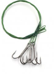 Поводок стальной Namazu Leader 1х7 Nylon Coated Green, d-0,33 мм, L-30 см, с тройным крючком 35647 R