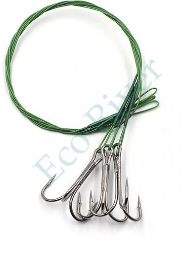 Поводок стальной Namazu Leader 1х7 Nylon Coated Green, d-0,33 мм, L-30 см, с тройным крючком 35647 R