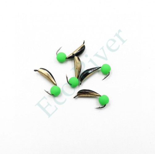 Мормышка вольф. безнасадочная Яман Гвоздик №2(w), вес 0,50 гр., фц. зеленый шар, цв. латунь (уп. 5