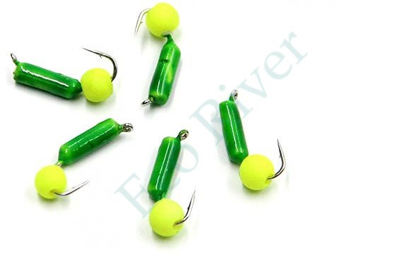 Мормышка безнасадочная Яман Гвоздешарик зеленый, d-2 мм, вес 0,45 г, шарик желтый неон (уп. 5 шт.)