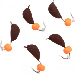 Мормышка безнасад. Яман Банан матовый шоколад, d-4,5 мм, вес 1,3 г, шарик оранжевый неон (уп.5 шт)