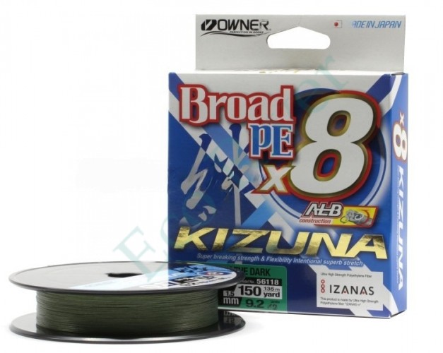 Леска плетёная Owner Kizuna X8 PE green 0.10 135м