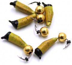Мормышка вольф. безнасадочная Яман Ручейник №7, d-2.5 мм, L-9.5 мм, вес 1,00 гр., латунный шар, ц