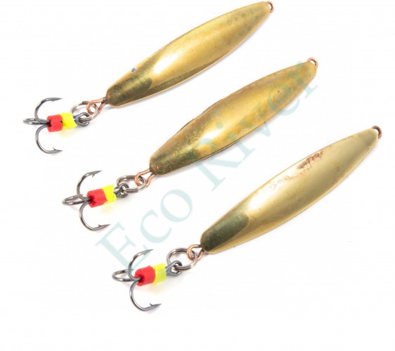 Блесна вертикальная Яман Окунёвая с тройником, размер 35 мм, вес 3,5 г,цвет латунь (уп.3 шт.)/150/