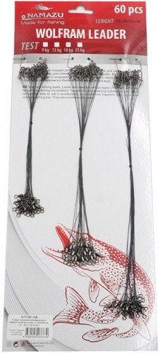 Набор поводков вольфрамовых Namazu Wolfram Leader, L-15/20/25 см, test- 9 кг (по 20 шт.)/100/