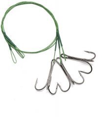 Поводок стальной Namazu Leader 1х7 Nylon Coated Green, d-0,42 мм, L-30 см, с тройным крючком 35647 R