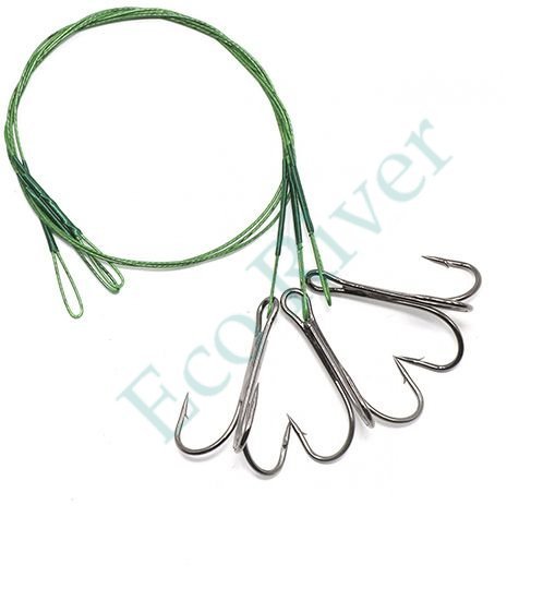 Поводок стальной Namazu Leader 1х7 Nylon Coated Green, d-0,42 мм, L-30 см, с тройным крючком 35647 R