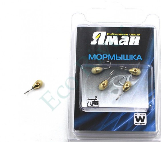 Мормышка вольф Яман Капля с фосф. с отв, р.5,вес 1,70 цв.золото(уп.5 шт.)