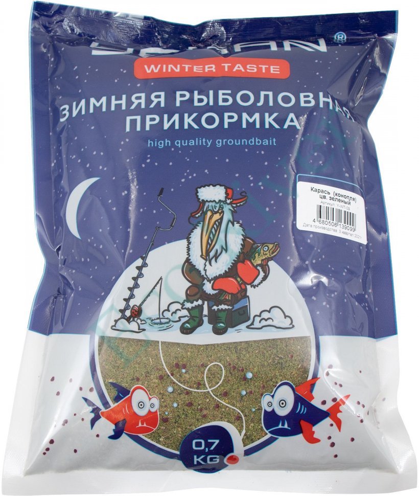 Прикормка Yaman Winter Taste Карась зимняя (конопля), цв. зелёный, 700 г/20/