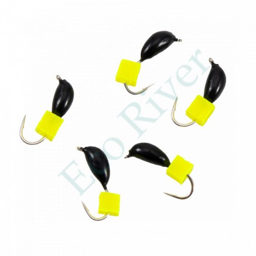 Мормышка безнасад. Яман Банан черный, d-3 мм, вес 0,5 г, ядреный кубик желтый (уп. 5 шт.)