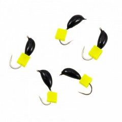 Мормышка безнасад. Яман Банан черный, d-3 мм, вес 0,5 г, ядреный кубик желтый (уп. 5 шт.)