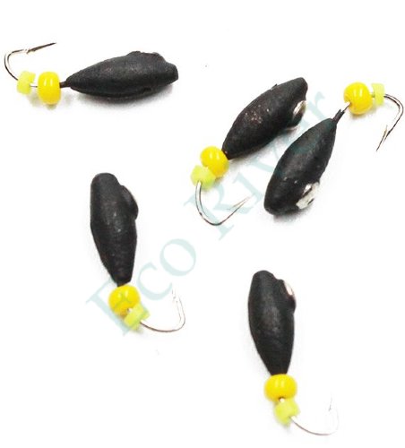 Мормышка вольфрамовая Яман Овсинка с коронкой из никеля, d-3 мм, вес 0,6 г, бисер и кембрик, цв. флуор. жел