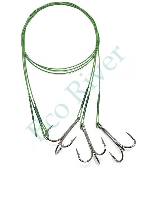 Поводок стальной Namazu Leader 1х7 Nylon Coated Green, d-0,48 мм, L-40 см, с тройным крючком 35647 R