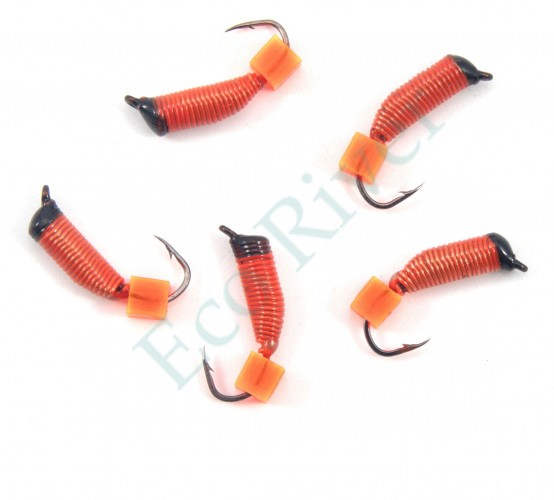 Мормышка вольф. безнасадочная Яман Ручейник №5, d-2 мм, L-9.5 мм, вес 0,80 гр., фц. красный кубик