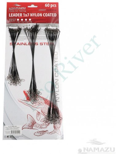 Набор поводков стальных Namazu Leader 1х7 Nylon Coated Black, L-15/20/25 см, test- 7 кг (по 20 шт.)/
