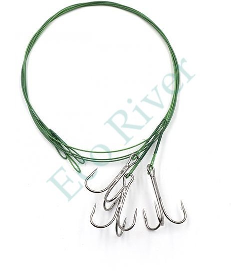 Поводок стальной Namazu Leader 1х7 Nylon Coated Green, d-0,48 мм, L-50 см, с тройным крючком 35647 R