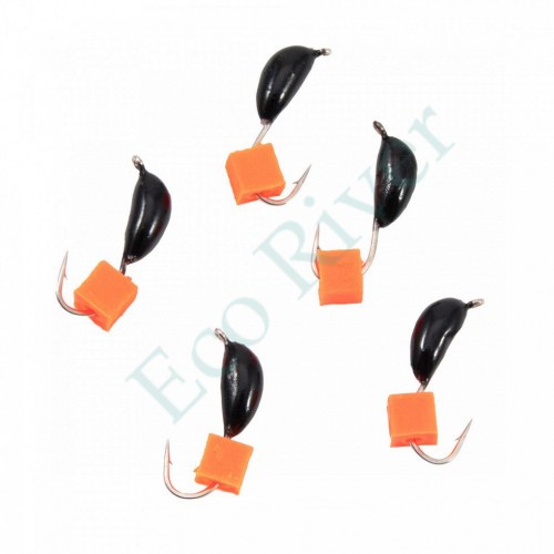 Мормышка безнасад. Яман Банан черный, d-3 мм, вес 0,5 г, ядреный кубик красный (уп. 5 шт.)